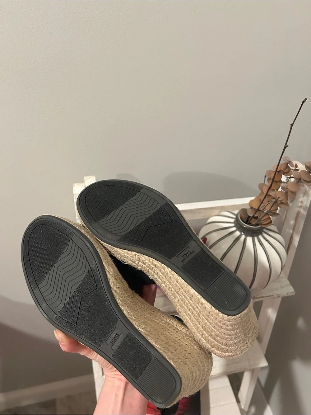 TOMS black canvas espadrille wedge sandals